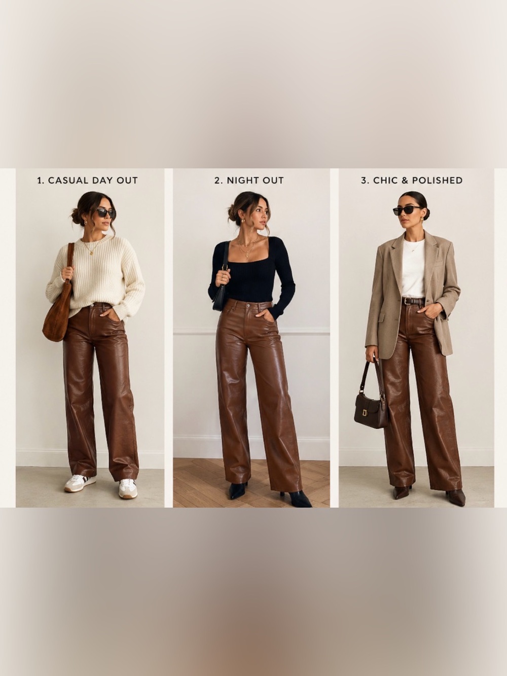 Aritzia Wilfred Chestnut Brown Pleather Straight-Leg Pants